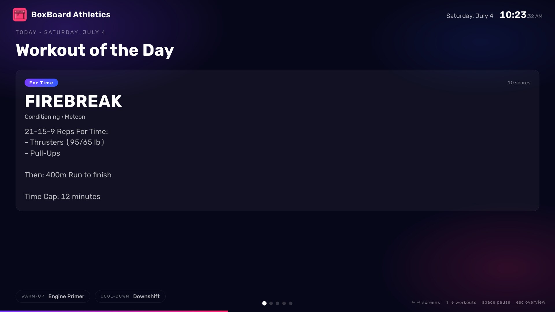 BoxBoard TV day overview showing the workout of the day